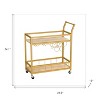HomeRoots 27" Gold Metal and Wood Rolling Bar Cart With Wine Storage - 3 of 4