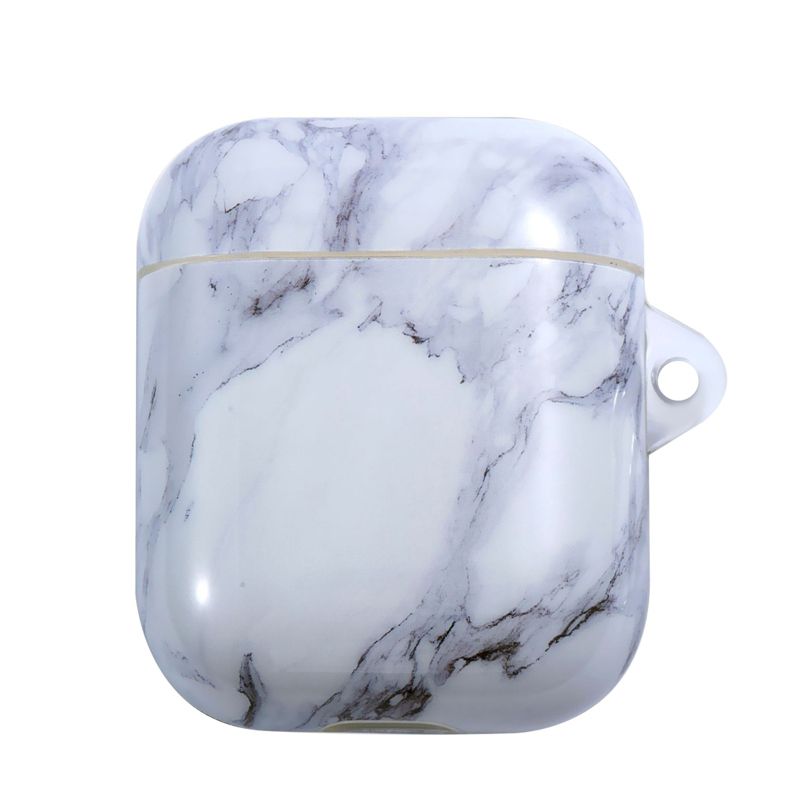 Insten Case Compatible with AirPods 1 & 2 - Smooth Marble Pattern Skin Cover with Keychain, White, 5 of 7