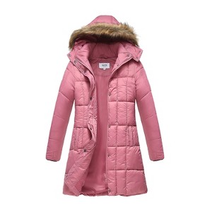 Haute Edition Women's Mid-Length Puffer Parka Coat with Faux Fur-lined Hood - 1 of 3