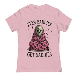 Rerun Island Women Even Baddies Get Saddies Halloween Short Sleeve Graphic Cotton T-Shirt - 1 of 4