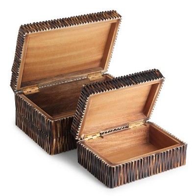 Winston Set of 2 Brown Carved Bone Decorative Boxes