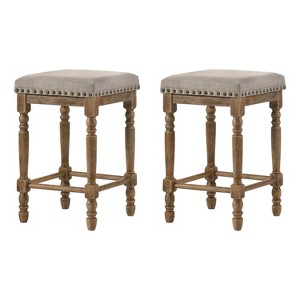 Simple Relax Set of 2 Fabric Upholstered Counter Height Stools in Weathered Oak and Beige - 1 of 4