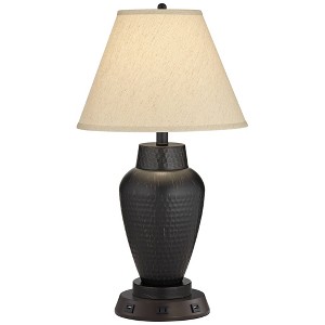 Regency Hill Modern Table Lamp with USB and AC Power Outlet Workstation Charging Base 25" High Hammered Bronze Empire Shade for Living Room Desk - 1 of 4
