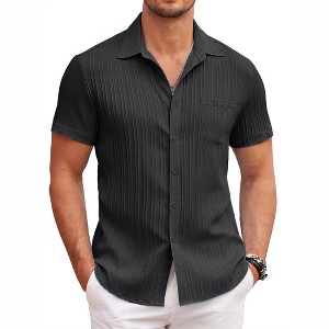 COOFANDY Men's Casual Button Down Shirts Short Sleeve Textured Summer Beach Shirt with Pocket - 1 of 4