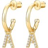 14K Gold Plated Sterling Silver Huggie Earrings with Initial Dangle - CZ Huggie Hoop Earrings - 3 of 4