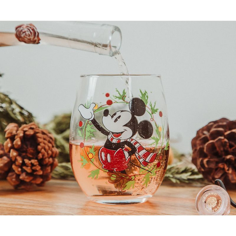 Silver Buffalo Disney Mickey Mouse Christmas Wreath Stemless Wine Glass | Holds 20 Ounces, 4 of 7