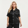Anna-Kaci Lounge Women's PLus Size Satin Pajama Set with Short Sleeve Button Front Top and Relaxed Straight Leg Pants - 2 of 4