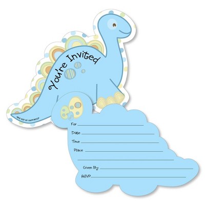 Big Dot of Happiness Baby Boy Dinosaur - Shaped Fill-in Invitations - Baby Shower or Birthday Party Invitation Cards with Envelopes - Set of 12