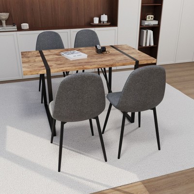 NicBex 55" Dining Table Set for 4 Modern Dark Wood Dining Table Metal Base with 4 Chairs for Dining Room, Gray