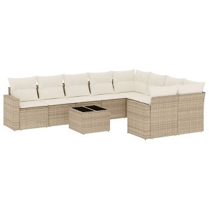 vidaXL 10 Piece Patio Sofa Set with Cushions Beige and Cream Poly Rattan - With Table - 1 of 4