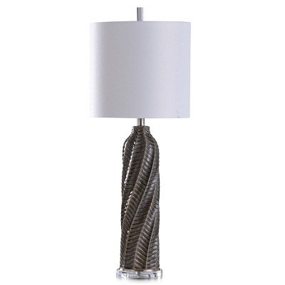 Cylindrical Table Lamp with Diagonal Texture and Acrylic Base Gray - StyleCraft