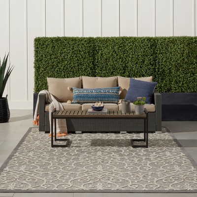 Natural Gray Flat Woven Floral Rectangular Area Rug