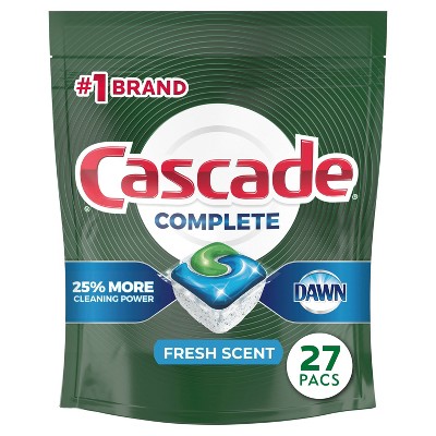 Cascade Complete Dishwasher Pods, ActionPacs Dishwasher Detergent Tabs, Fresh Scent - 27ct