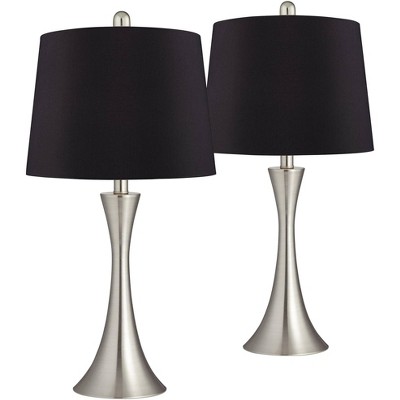 360 Lighting Modern Table Lamps Set of 2 LED Brushed Nickel Metal Black Faux Silk Drum Shade for Living Room Bedroom House Home