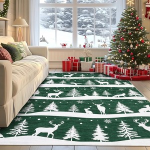 Christmas Area Rugs, Christmas Rugs with Xmas Tree Reindeer Snowflake for Holiday Decor,Low Pile Washable Rug for Dining Room, Bedroom - 1 of 4