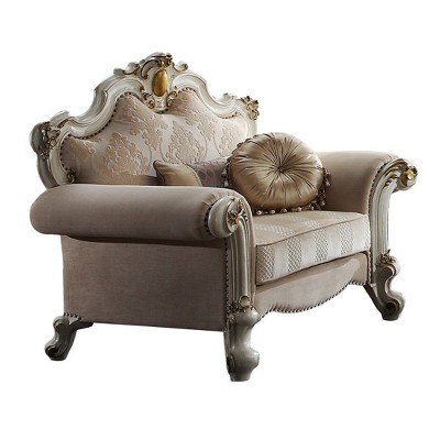 Handcrafted Antique Pearl and Fabric Wood Chair with Pillows