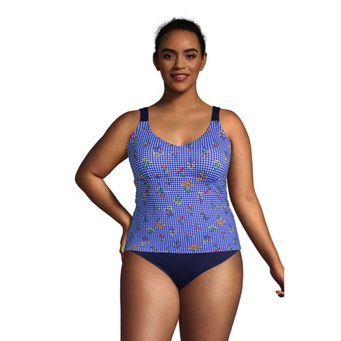 Lands' End Women's Plus Size Chlorine Resistant Reversible V-neck Tankini  Swimsuit Top - 18w - Botanical Check/deep Sea Navy : Target