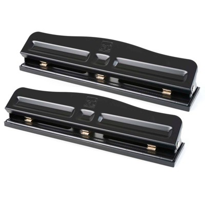 2pk Adjustable 3-Hole Paper Punch Black - Charles Leonard