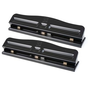 2pk Adjustable 3-Hole Paper Punch Black - Charles Leonard: Metal Hole Puncher for Binder, Non-Powered Desk Tool, 2.9 lbs - 1 of 3