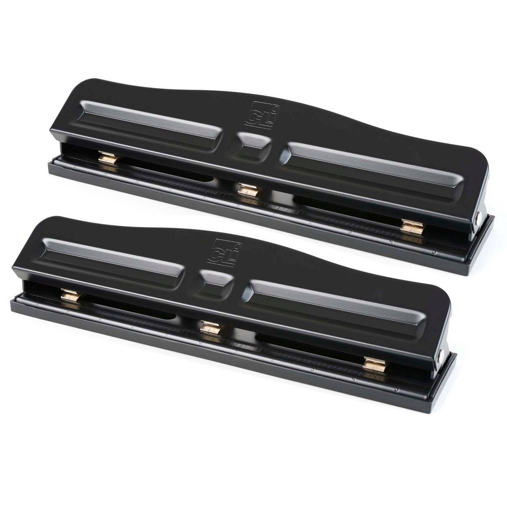 Photos - Desk Organiser 2pk Adjustable 3-Hole Paper Punch Black - Charles Leonard