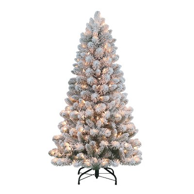 4.5ft Puleo Pre-Lit Flocked Virginia Pine Artificial Christmas Tree Clear Lights