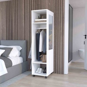 Gulches Modern 63" Tall Wardrobe with Mirror, 3 Shelves, Casters, Hanging Rod, White - 1 of 4