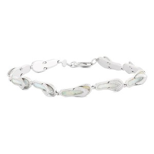 Opalata Sterling Silver, White Inlay Opal Flip Flop Link Bracelet - White - 7 Inch - 1 of 2