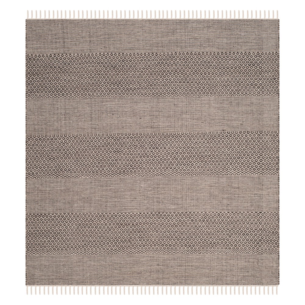  Stripe Woven Square Area Rug Ivory/Anthracite