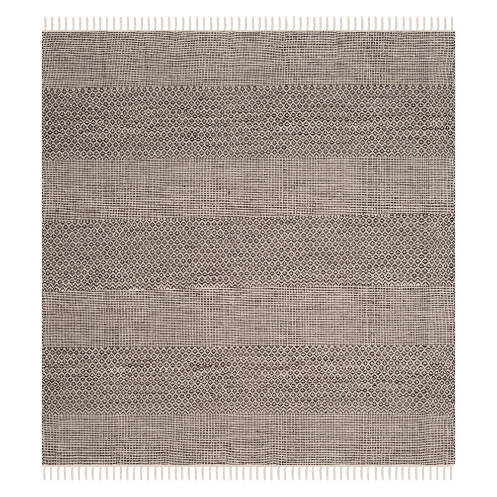 4'x4' Stripe Woven Square Area Rug Ivory/Anthracite - Safavieh