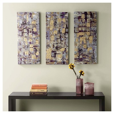 (Set of 3) 15" x 35" Gilded Violet Gel Coat Printed Canvas Purple