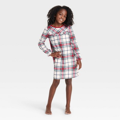 Kids' Holiday Plaid Flannel Matching Family Pajamas NightGown - Wondershop™ White 4