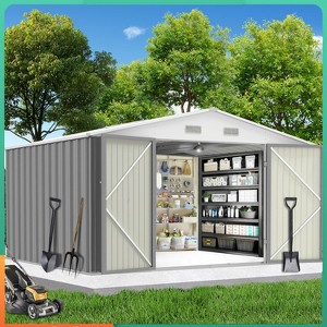 10x8FT Metal Outdoor Storage Shed, Large Steel Multipurpose Yard with Sloped Roof and Door Lock Design for Organizing Tools & Equipment in Yard,Garden - 1 of 4
