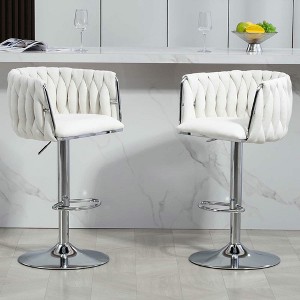 Resenkos Counter Bar Stools, Counter Stool,360�� Fabric cover Swivel Bar Stools Set of 2 with Woven Back & Footrest(Beige) - 1 of 4
