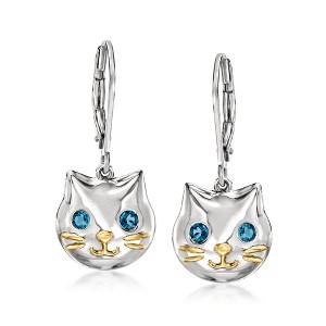 Ross-Simons 0.20 ct. t.w. London Blue Topaz Cat Drop Earrings in Sterling Silver With 18kt Gold Over Sterling - 1 of 3