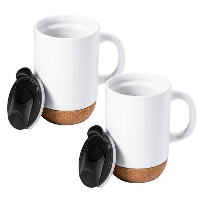 Gibson Home Modani 2-Pack Large 16.5oz Ceramic Mug Set w/ Removable Cork Bottom and Lid