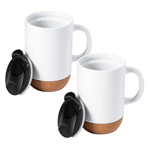 Gibson Home Modani 2-Pack Large 16.5oz Ceramic Mug Set w/ Removable Cork Bottom and Lid - 1 of 4