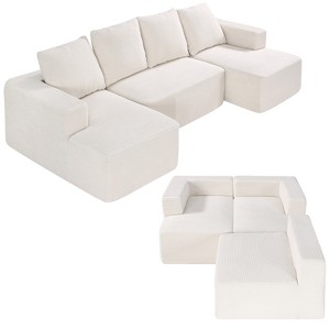 VEVOR Modular Sectional Sofa, U Shaped Modular Sofa with Chaise,with High Rebound Sponge and Density, Upholstered Corduroy Couch with Cushion, Beige - 1 of 4