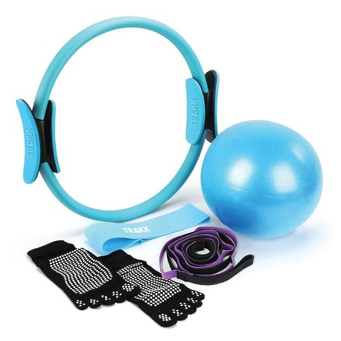 TRAKK Pilates Ring and Ball Set 15 Fitness Circle Resistance Loop Exercise Band Pilates Ball Stretch Strap Trainers Exercise Equipment Blue