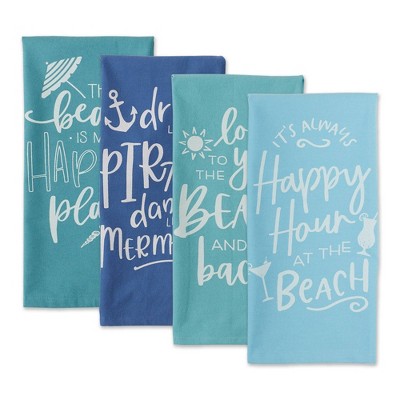 4pk Cotton Beach Happy Place Dishtowel Set - Design Imports