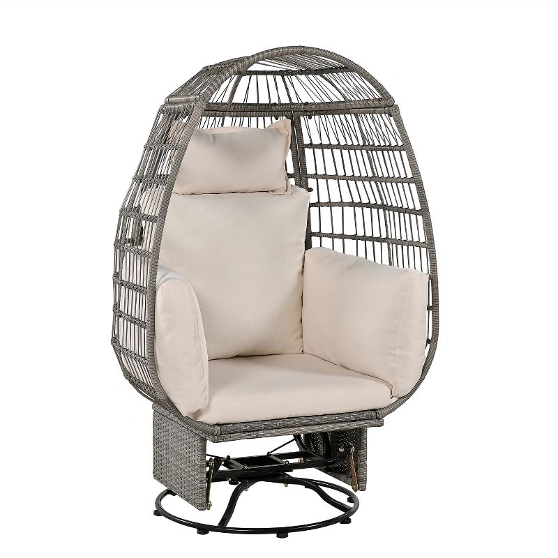 Outdoor Swivel Chair with Cushions, Rattan Egg Patio Chair with Rocking Function 4M - ModernLuxe, 5 of 14