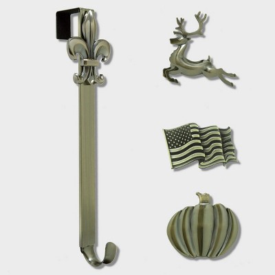 Haute Decor Christmas Adjustable Wreath Hanger with Icon Bundle Antique Brass: Seasonal Door Decor, Weather-Resistant Holder