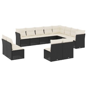 vidaXL 12 Piece Patio Sofa Set with Cushions Black and Cream Poly Rattan - Without Table - 1 of 4