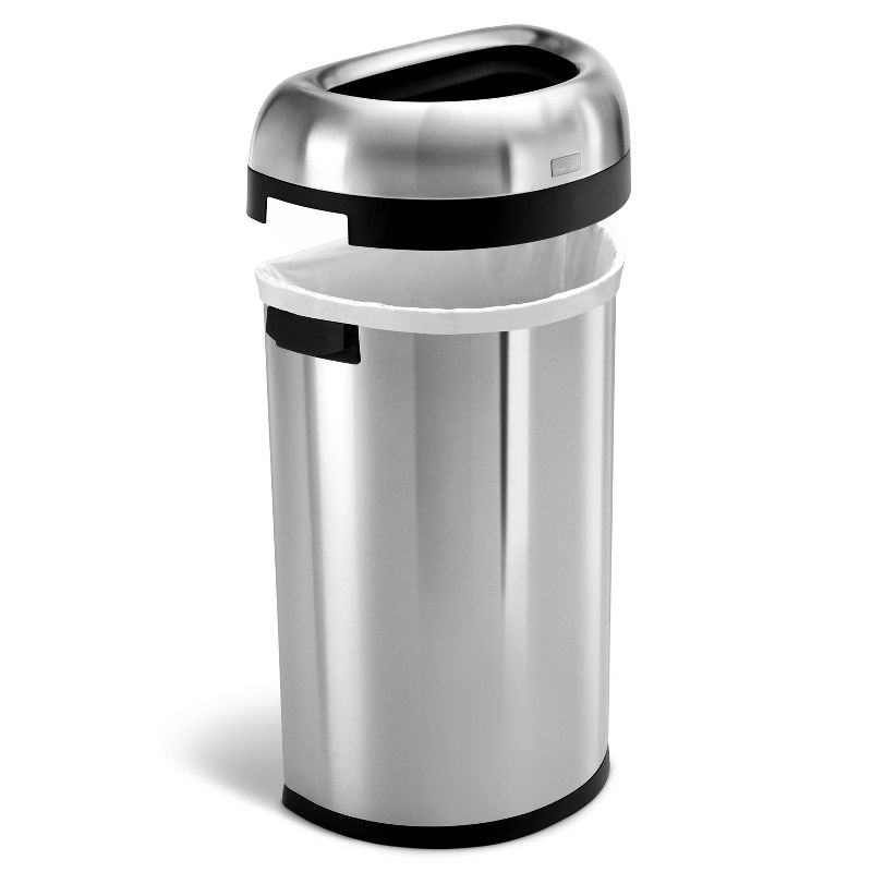simplehuman 60L Semi Round Open Top Commercial Trash Can Stainless Steel, 2 of 5