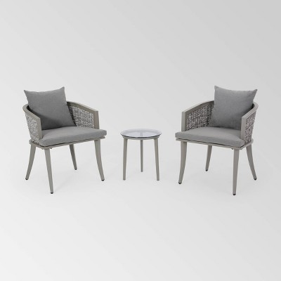 Pebble 3pc Wicker Boho Chat Set - Gray - Christopher Knight Home