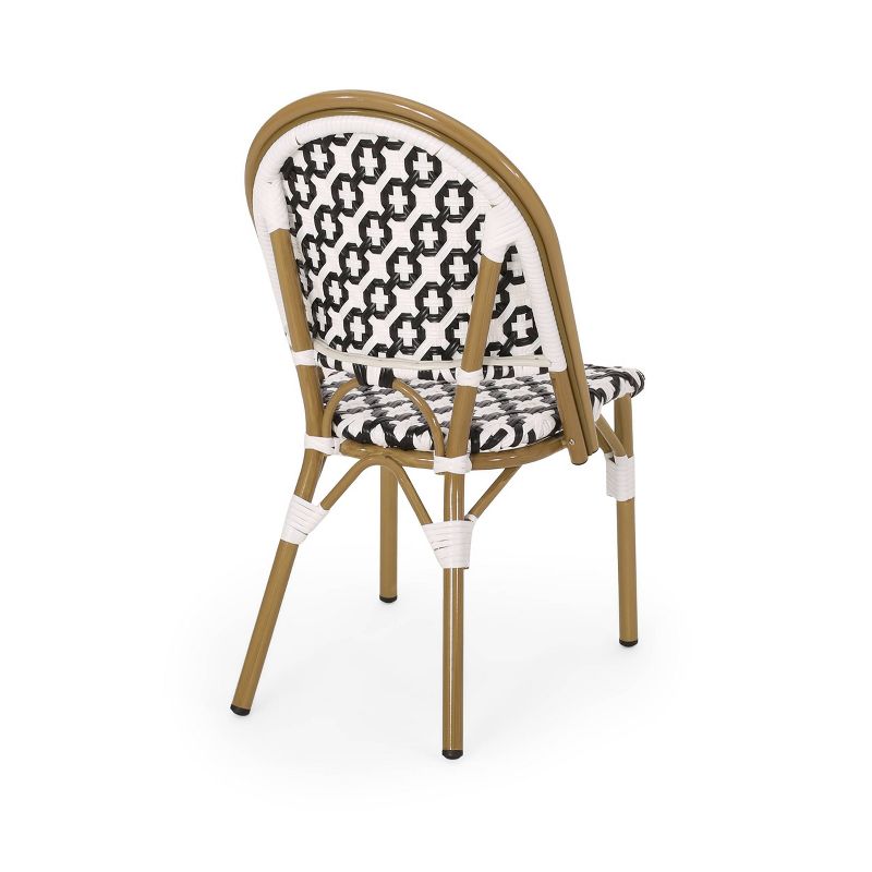 Louna 2pk Outdoor French Bistro Chairs with Bamboo Finish - Black/White - Christopher Knight Home, 5 of 12