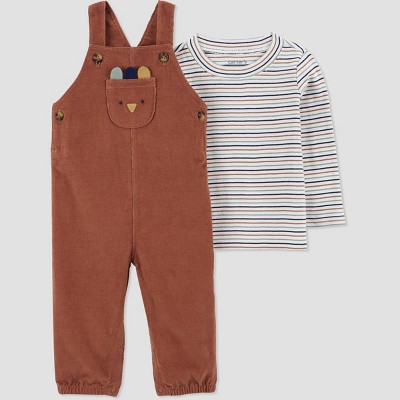 Carter's Just One You® Baby Boys' Striped Overalls - Brown 3M
