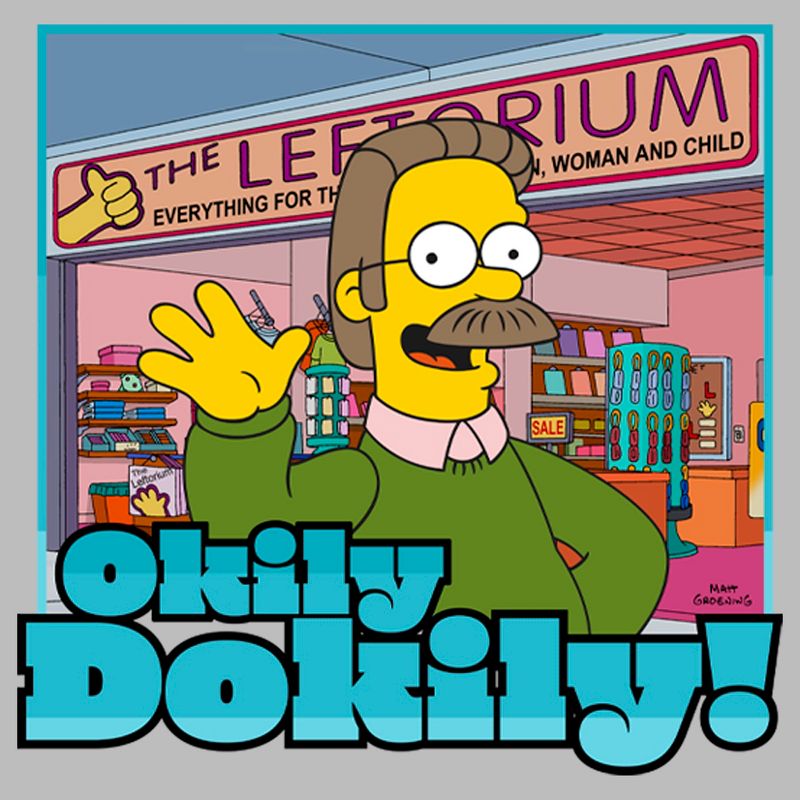 Men's The Simpsons Ned Flanders Leftorium Okily Dokily T-Shirt, 2 of 6