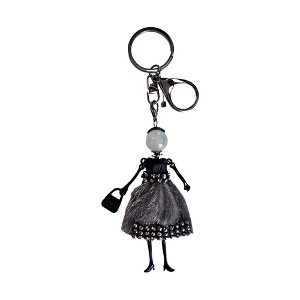 Wrapables Hanging Fashionista Doll Keychain, Crystal Rhinestone Keyring Bag Charm, Gray Retro - 1 of 4