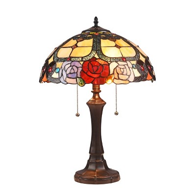 Chloe Lighting Simone Floral 2 Light Tiffany-Style Dark Bronze Table Lamp 16" Wide