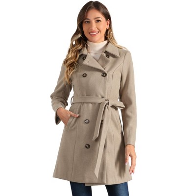 INSPIRE CHIC Women's Winter Peter Pan Collar Double Breasted Slant Pocket Button Down Belted Pea Coats